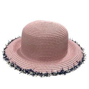 Raw Hem Lavender Purple/Pink Straw Bench Bowler Sun Hat NWT
